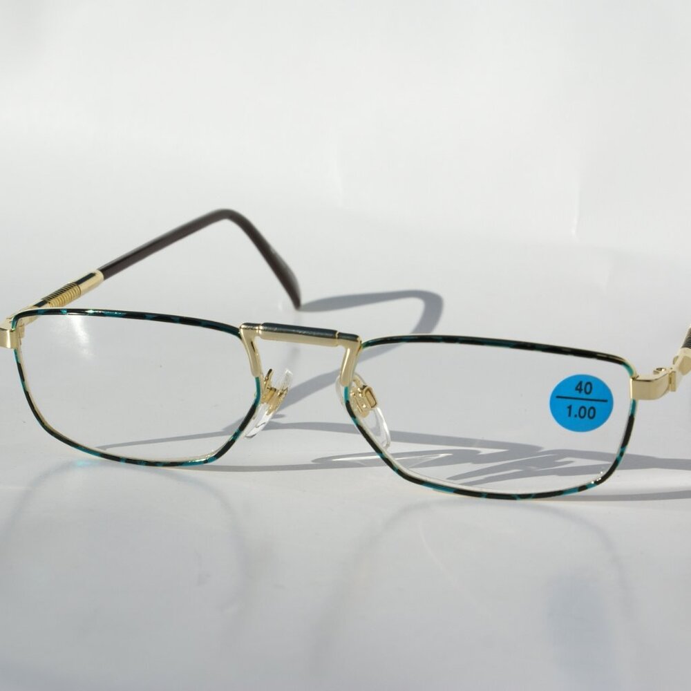 NWT True Vintage 90's Rectangle Metal Half Frame Reading Glasses (Silver/Green) - Picture 1 of 5